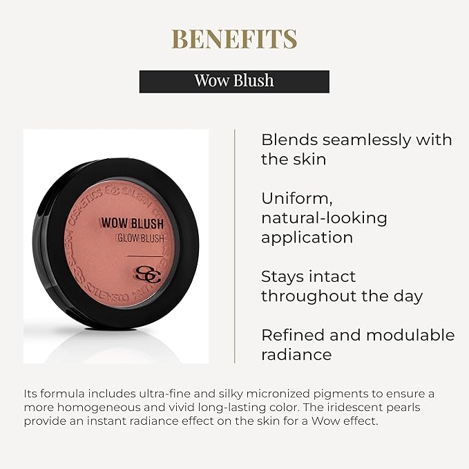 SALERM - Compact Powder Blush - Wow Blush - 8 g - Tone Rose Gold - Illuminating Blush - with Iridescent Pigments - Long-Lasting - Soft and Lightweight Texture - Buildable Coverage