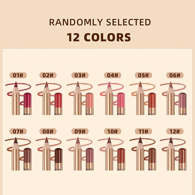 12PCS Long Lasting Lipliner Set High Pigmented, Smudge Proof Lip Makeup Pencil for Daily Use, Silky Smooth Application with 3mm Fine Tip