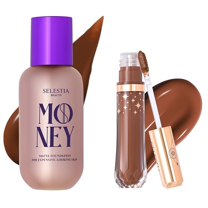 Liquid Foundation & Under Eye Concealer - Make Up Set for Flawless Dark Skin Base - Matte Foundation (Truffle) and Liquid Concealer (Espresso)