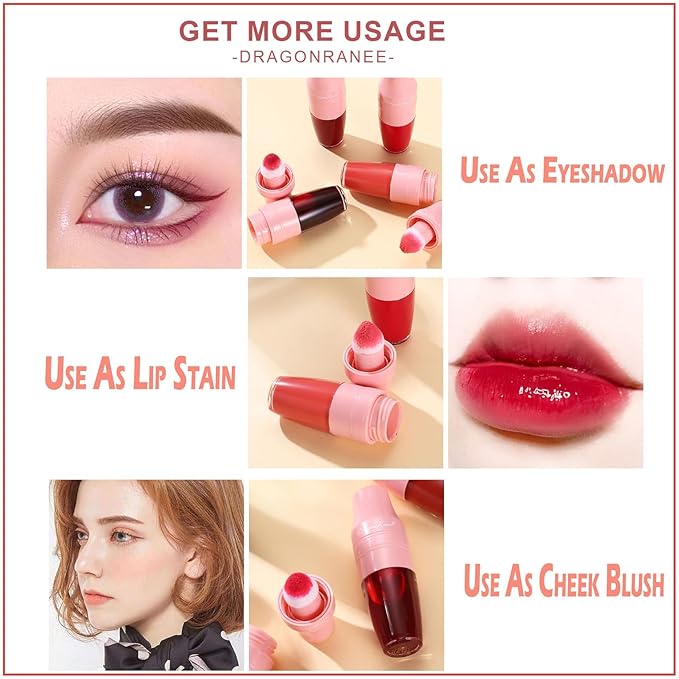 6 Colors Shake Liquid Lipstick Set, Korean Cute Moisturizing Glossy Tinted Lip Gloss, Lip Stain, Multi-Use Lip and Cheek Tint, Non-Stick Cup, Lightweight, Long-Lasting, Vivid Color