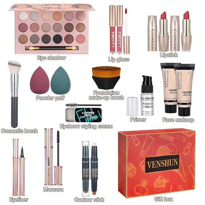 All in One Makeup Kit for Women Full Kit Makeup Gift Set for Women & Girls Makeup Sets for Teens Girls 18Color Eyeshadow Palette Lipstick Eyebrow Pencil Makeup Set for Teens