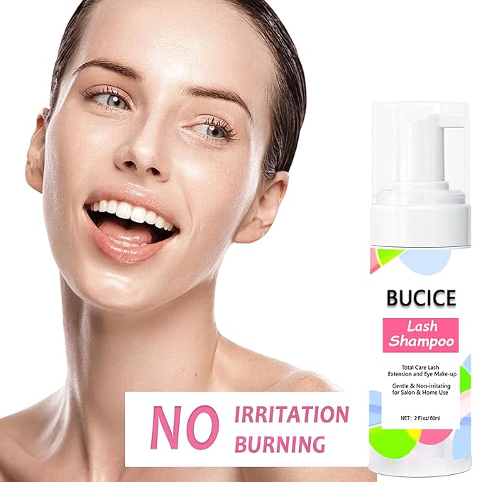2.02 fl.oz / 60ml Lash Shampoo for Lash Extensions Removing, Eyelid Face Foaming Cleanser and Premium Eyelash Extension Cleansing, Safe Makeup Remover for Professional & Home Use