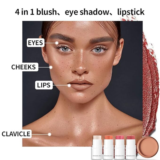 Blush Multi Stick, Lightweight & Blendable, Non-greasy & Waterproof, For Eyes, Lips & Cheeks, Highlight Contouring blush, Perfectly Blended, Contour Stick (SET 1, 2 in 1)