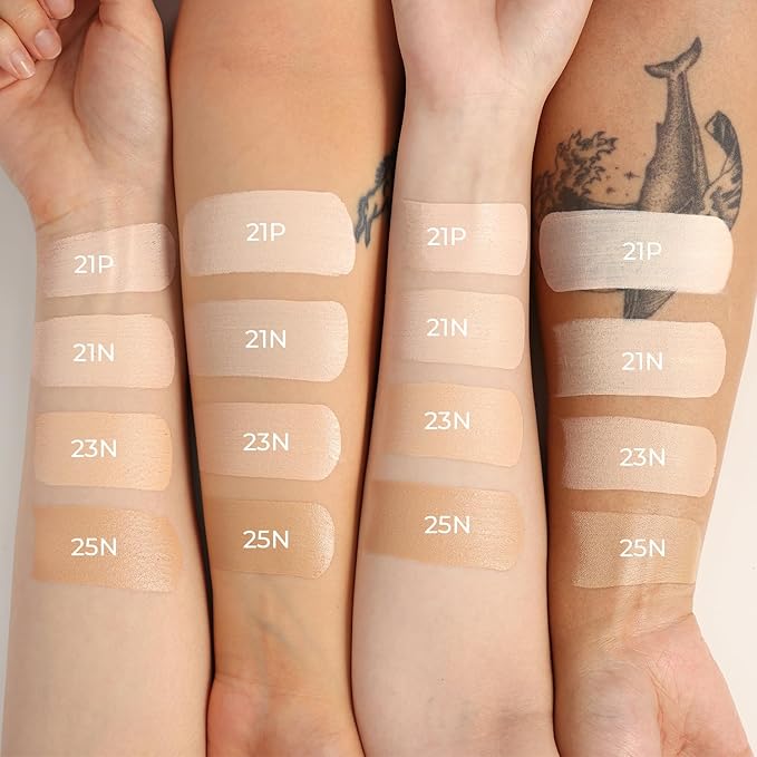 Cushion Foundation 0.42 Oz (21N Light Beige) + System Fitting Puff 5EA | Long-Lasting Buildable Coverage | Korean Cushion Makeup | Face Makeup Tool for Liquid Foundation