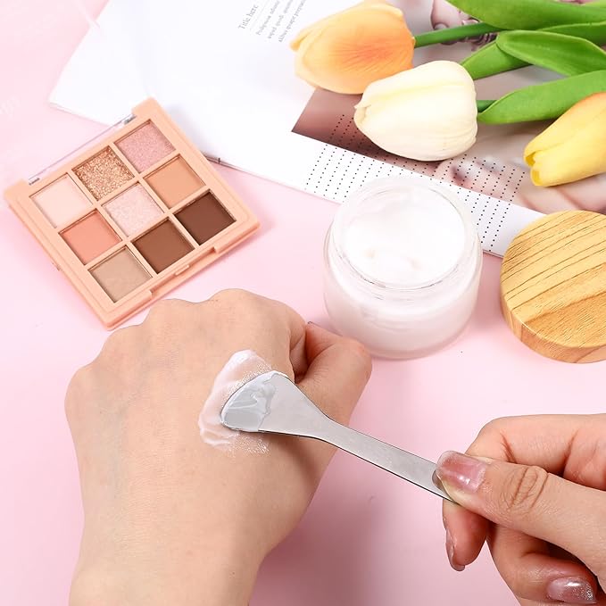 simarro 4-Piece Makeup Scraper Set, Mini Metal Makeup Scraper, Beauty Reusable Skin Care Spoon, Facial Beauty Accessories for Mixing and Sampling Botanical Masks, Skin Creams, Eye Creams, Serums