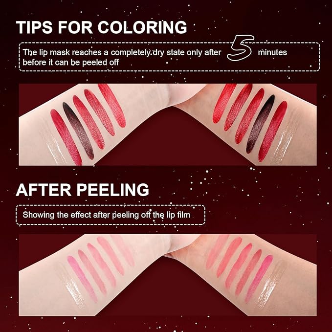 DAGEDA 5 Colors Peel Off Lip Stain Set,Tattoo Lip Stain Tint with Moisturizing Lip Oil, Highly Pigmented,Waterproof Long-lasting Peel Off Lip Liner Stain,Matte Finish Lip Makeup