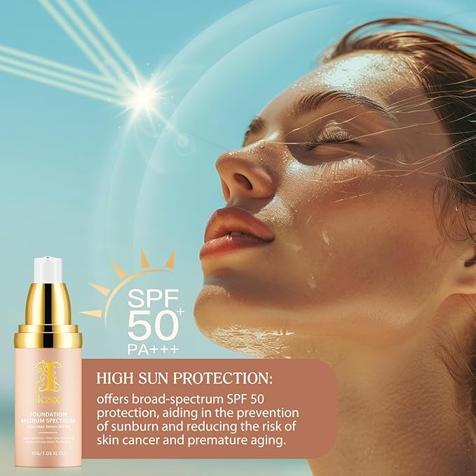 Color Changing Foundation 4 in 1 Medium Spectrum, Flawless Foundation Color Changing Makeup Full Coverage SPF50+, Waterproof Moisturizing Foundation for Mature Skin Hides Wrinkles and Lines, 30ml