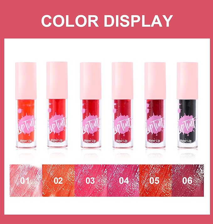 6 Colors Water Lip Tint Stain, 2 In 1 Lip & Cheek Tint Moisturizing Mini Liquid Lipstick, Matte Velvet Water Tint Lip Gloss, Blusher Water Tint Makeup, Long-lasting Waterproof Non-Sticky Lip Glaze (#06)