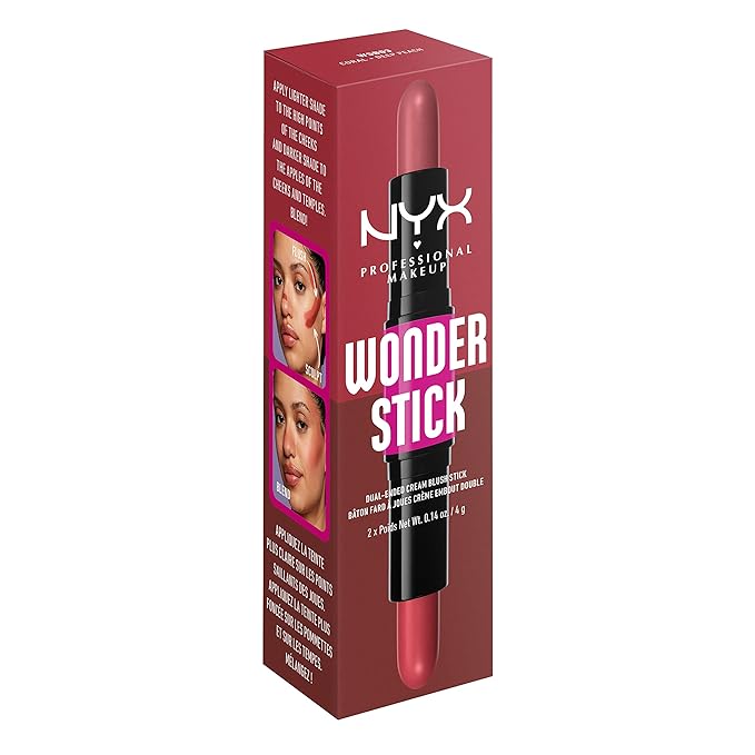 NYX PROFESSIONAL MAKEUP Wonder Stick Blush with Hydrating Hyaluronic Acid, Dual-Ended Cream Blush Stick - Coral & Deep Peach