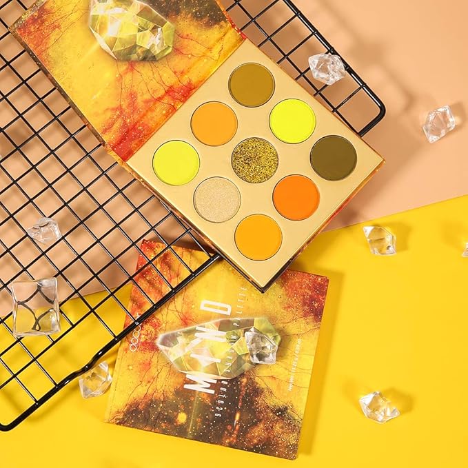 docolor 10Pcs Eye Makeup Brushes Skull Printed Eyeshadow Makeup Brush Set and Yellow Eyeshadow Palette 9 Colors Gemstone Shadow Palette Highly Pigmented Mattes Shimmers Long-Lasting Makeup Palette