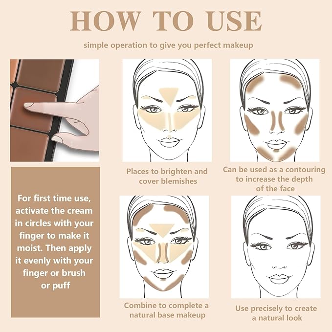 12 Colors Cream Concealer Foundation Palette, Long-Wearing Smudge Proof Blendable Full Coverage Cream Contour Blush Highlighter Color Correcting Concealer Foundation Palette Makeup