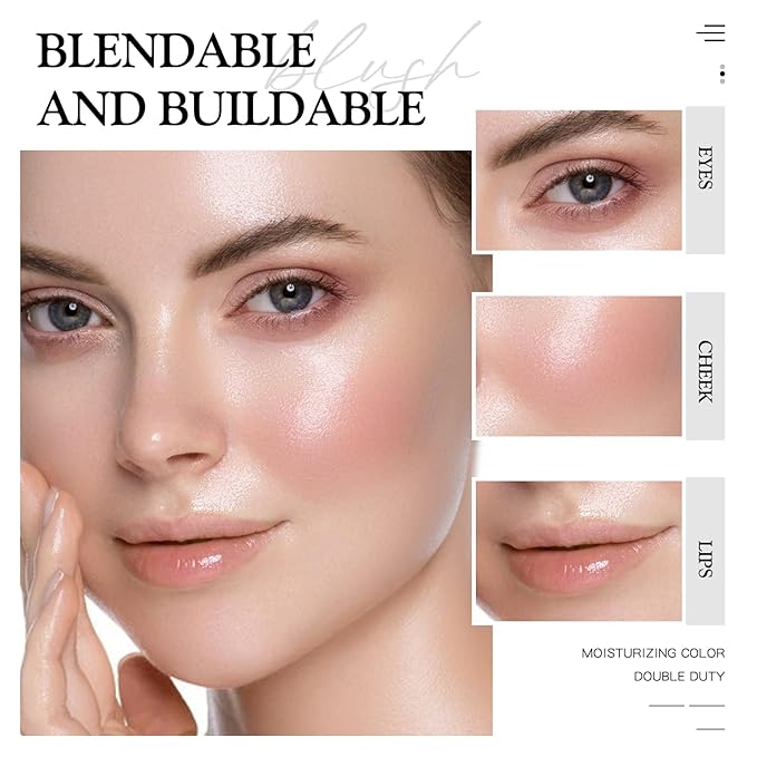 Cream Blush for Cheeks Radiant Finish, Hydrating, Creamy, Lightweight & Blendable Color, Vegan & Smooth Lip Color Balm, Hydrating Vitamin E