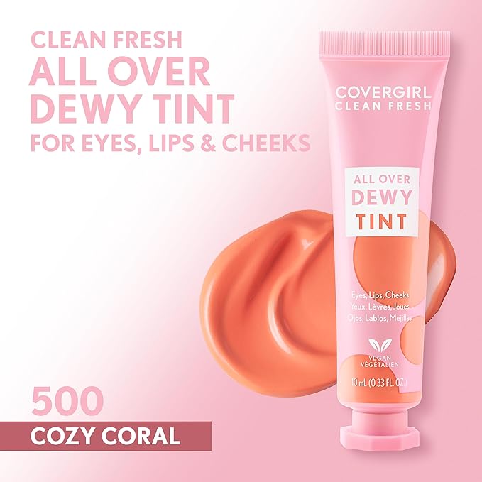 COVERGIRL Clean Fresh Dewy Tint 500 Cozy Coral, 3-in-1 Tint, Blendable Color For Eyes, Lips & Cheeks, 0.33 fl oz (Pack of 1)