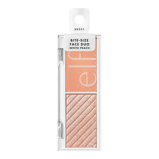 e.l.f. Cosmetics Bite-Size Face Duo, Highlighter, Bronzer & Blush Palette, Highly Pigmented, White Peach, 0.049 Oz (1.4g), 0.049 ounces