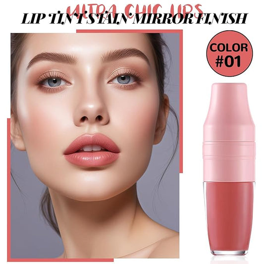 DAGEDA Lip Tint Stain, Glossy Lip Colour with Soft Big Brush Head, Easy to Color Lip Gloss,Moisturizing,Highly Pigmented Liquid Lipstick,Dual Use Lip & Cheek Tint Fun Lip Makeup (Peachy)