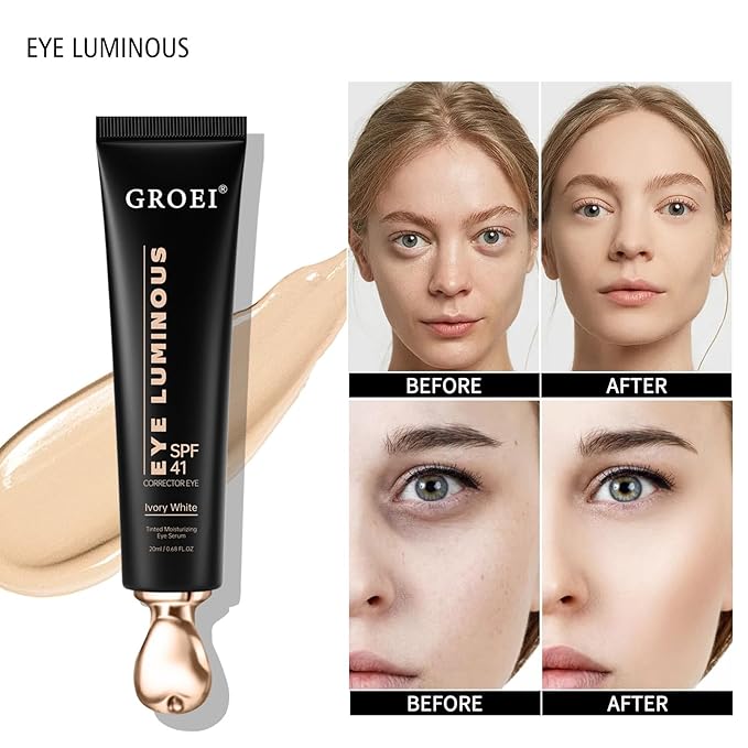 Luminous Eye Corrector Spf 41,Under Eye Corrector For Dark Circles,Undereye Sunscreen & Concealer, Hydrating Serum, Anti Aging Tinted E ye Cream with Peach Undertone