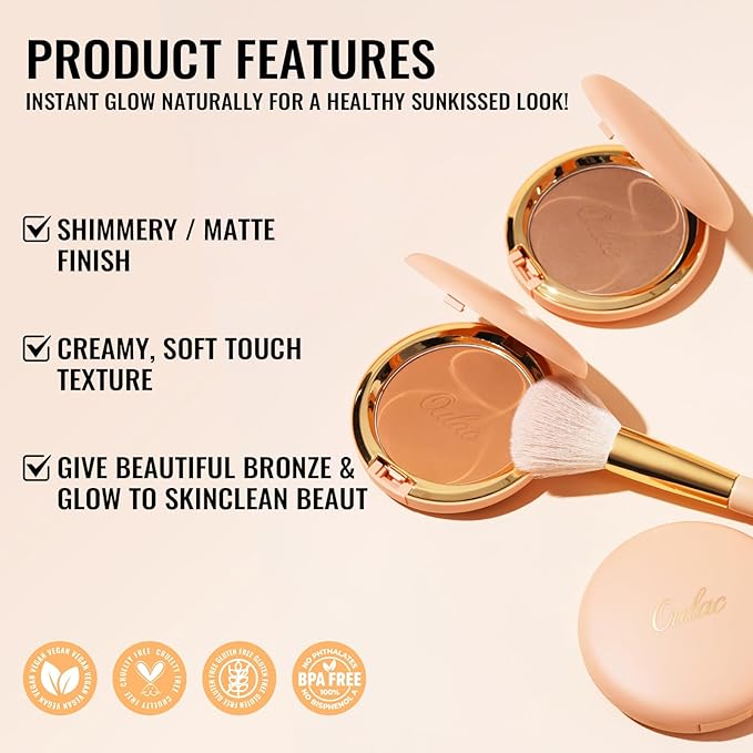 Oulac Matte Bronzer Powder Face Makeup Compact - Natural Sun Kissed Finish, Highlighter Bronzer Blush, Contour Powder, Soft Touch Texture, Vegan & Cruelty-Free BS04, 【BS04 Caramel】