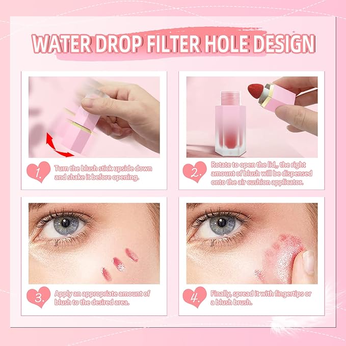 Liquid Blush for Cheeks, Soft Cream Blush with Cushion Applicator, Dewy Finish Matte Velvet Texture, High-Pigmented Blendable, Long-Wearing Rubor Makeup | #06 CHEERY-Peachy Pink