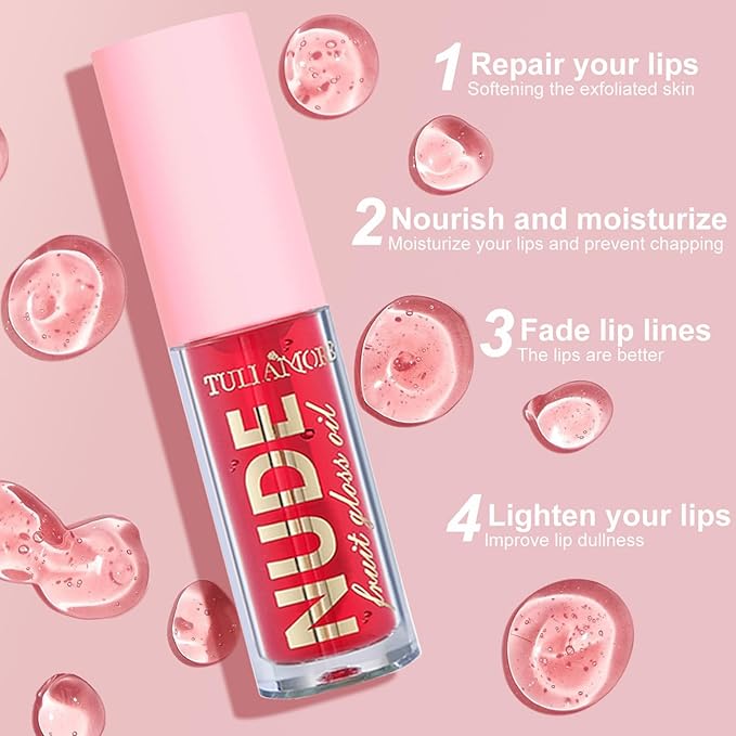 4 Pcs Fruit Color Changing Lip Gloss Lipstick Set,Temperature Color Changing Lip Oil Tinted Lip Stain Lip Balm, Long Lasting Moisturizing Lip Glow Oil for Lip Care, Coconut Strawberry Orange Apple
