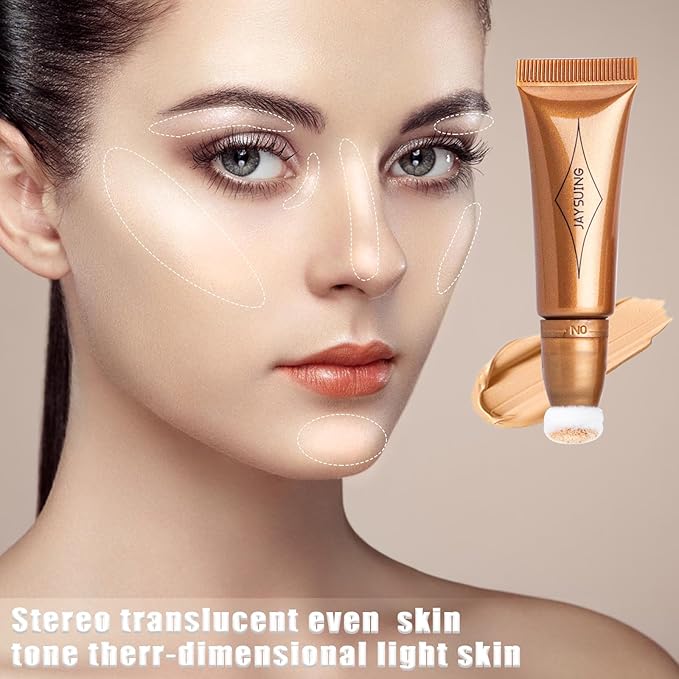 Liquid Bronzer Stick Cream Contour Wand Highlighter Stick with Cushion Applicator Concealer Stick Contour Beauty Wand Long Lasting Highlighter Contour Wand(#04 Champagne Gold Highlighter)