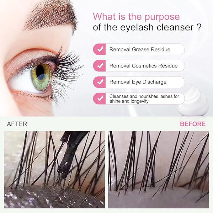Eyelash Cleanser Concentrate 100ml Lash Extension Shampoo Oil-Free Eyelash Extension Shampoo with Salon Home Care -Makes 20 Bottles 60ml Lash Shampoo, Rose