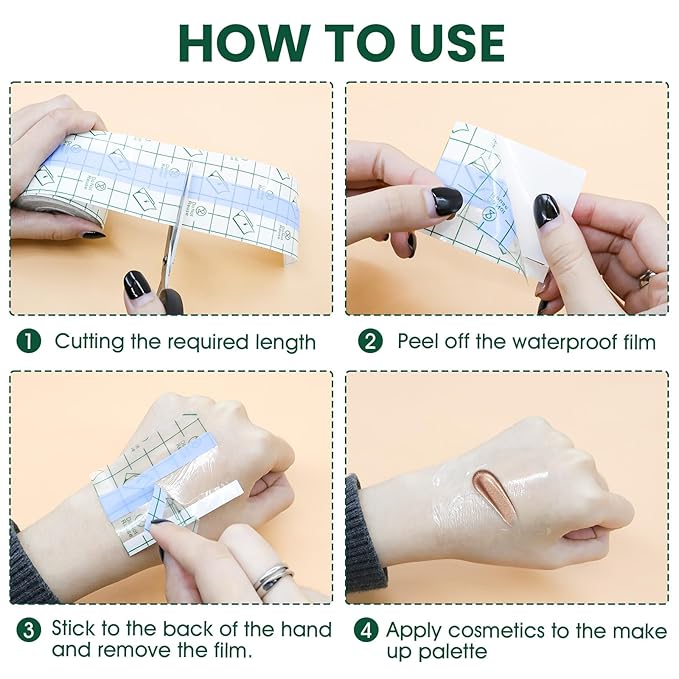 Makeup Hand Palette, Single Use Adhesive Makeup Mixing Tray, Professional Artist Essential Kit Disposable Clear Waterproof Tape, 32.8 Feet Long, Free Cutting