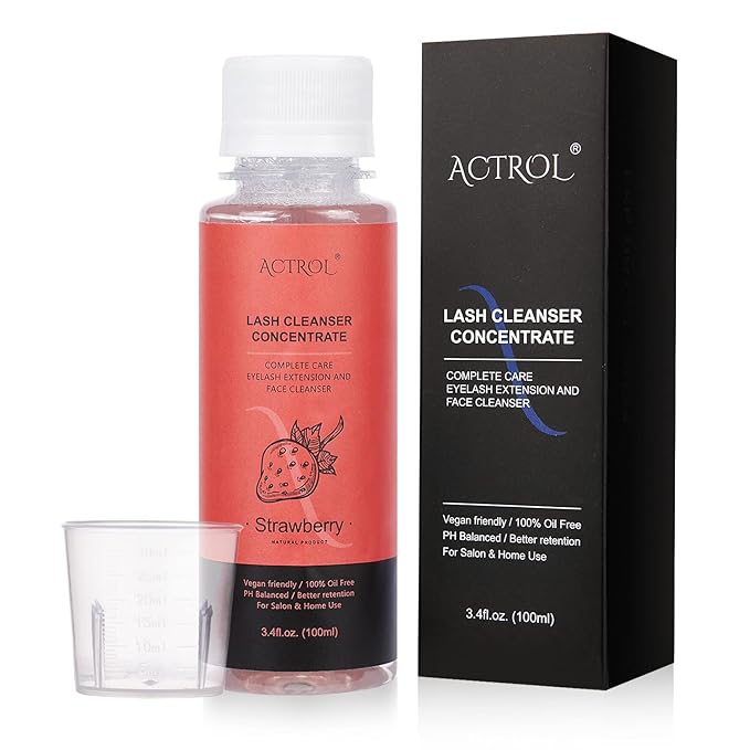 Eyelash Shampoo Concentrate 100ml Lash Extensions Cleanser Concentrate Strawberry Foaming Shampoo Paraben & Sulfate Free Wash for Extensions Lashes with Salon Home Care-Makes 60ml Bottles