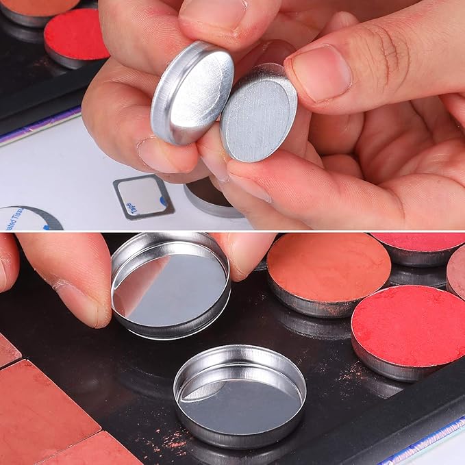 Sumind 101 pack Metal Stickers for Eyeshadow Palette Set, Includes 1 Makeup Depotting Tool, 50 Pieces Square Adhesive Empty Metal Stickers and 50 Pieces Round Makeup Colorful Palette Sticker
