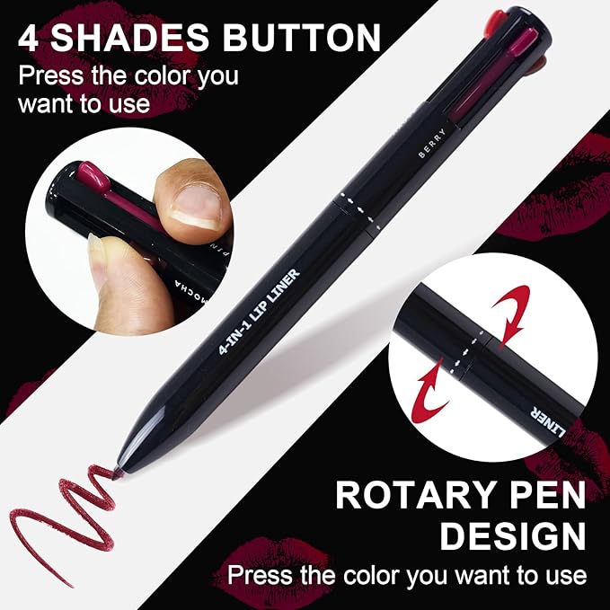 4 in 1 Makeup Pen, 2 PCS, Eye Liner, Brow Liner, Lip Liner, Highlighter Pen, Smooth to Glide, All in One Waterproof Long-Lasting Multi-function Beauty Pencil, Facial Lip Liner Makeup Pencil