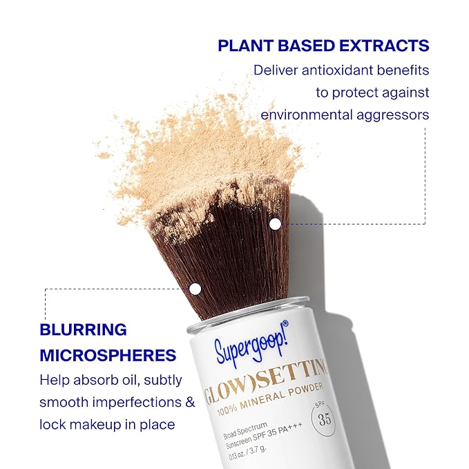 Supergoop! (Glow) setting 100% Mineral Powder, Translucent - 0.13 oz - Broad Spectrum SPF 35 PA+++ Sunscreen + Makeup Setting Powder