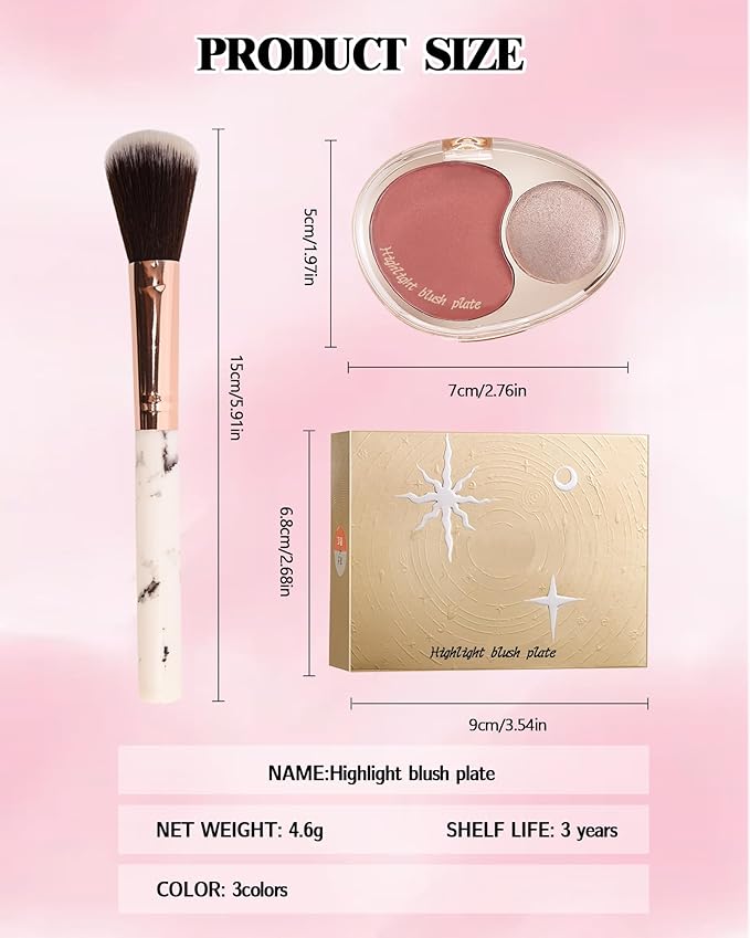 Blush and Highlighter Palette,2 in 1 Orange Blusher Pearl Shimmer Highlighter,Matte Blusher and Bronzer for Face Cheeks,Longlasting Waterproof Facial Makeup Set with Brush,Makeup Gift for Women-03