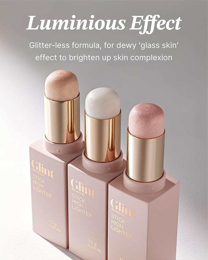 Glint Stick Highlighter Special Set (Dewy Moon(Set), 0.24oz + Egg-Shaped Makeup Sponge) - Multi-Use Illuminator Stick. Korean Makeup by LG Beauty. Creamy & Blendable Color.