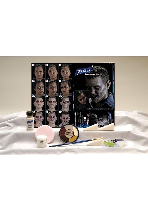 Graftobian Zombie Makeup Kit - Complete 13 piece Halloween Kit with Full Color Instructions