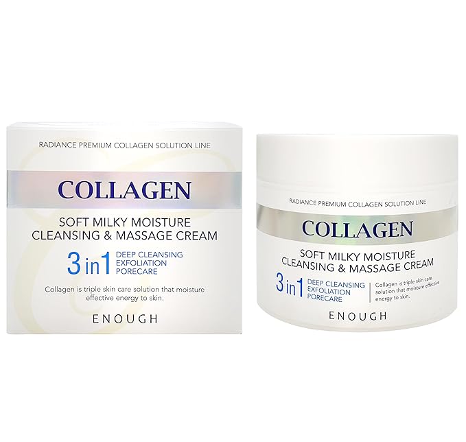Enough Collagen Soft Milky Moisture Cleansing & Massage Cream, Deep Hydrating Face Cleanser and Makeup Remover, Korean Skincare for All Skin Types, 10.58 oz (300g)