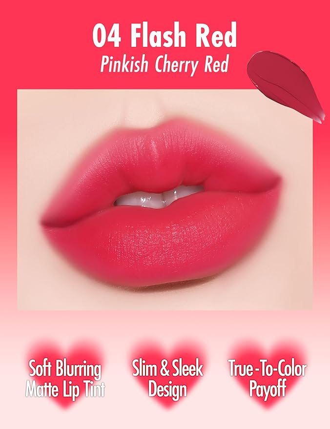 Peach C Blurry Filter 04 Flash Red Korean Lip Stain Marker | Matte Korean Lip Tint Long Lasting w/Soft Blur Finish| Comfortably Light & Long Lasting Lip Tint |Smooth Lip tint Stain 0.21 Fl Oz