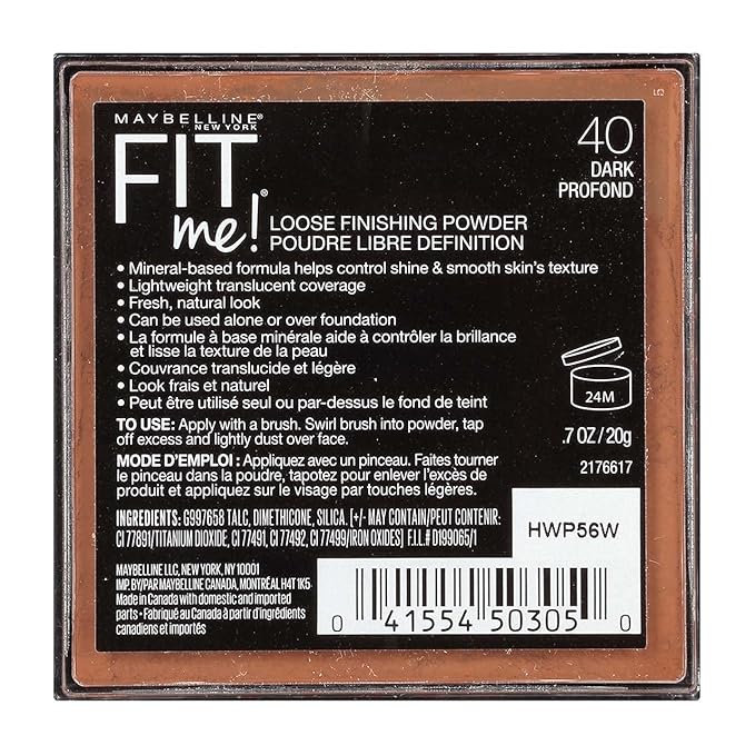 Maybelline Fit Me Loose Finishing Powder, 40 Dark, 0.7 oz (Pack of 2)