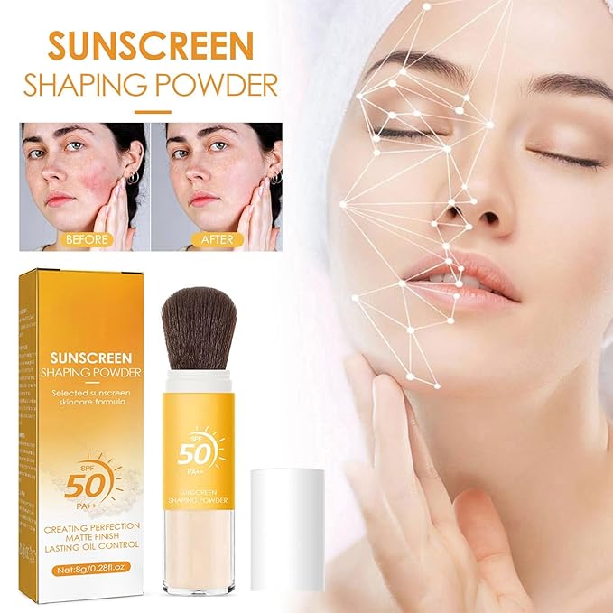 Setting Powder Sunscreen Face Powder, SPF 50, Translucent, Mineral Brush Finishing Powder, Oil Control, Spf Powder, Matte Finish Loose Powder Makeup for Women Man Cosmetic Gifts