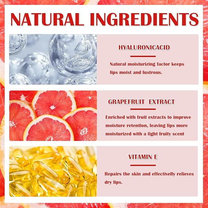 Water Lip Tint Red Grapefruit/Grape,korean Lip Tint Stain Natural Moisturizing& Non-sticky,Lip/Eye/Cheek 3 in 1 Lip Gloss,Smudge-proof & Lightweight,Vivid Color