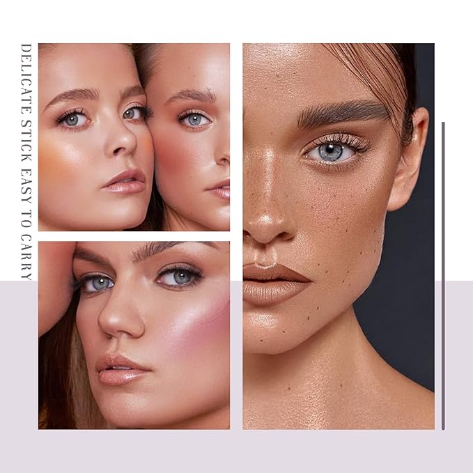 4 Colors Cream Blush Highlighter Contour Blush Stick Creamy Cosmetics Stick Set, 4 in 1 Waterproof and Long Lasting Bronze Stick Moisturizer Makeup Sticks