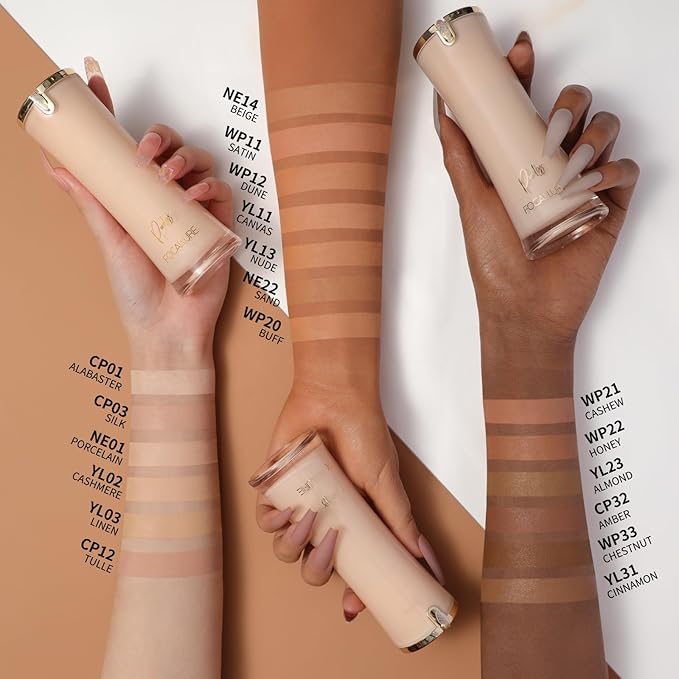 FOCALLURE PerfectBase Lasting Poreless Liquid Foundation, Medium to Full Coverage with Matte Finish, Covers Blemishes & Under-Eye Circles for All Skin Types, CP01 ALABASTER