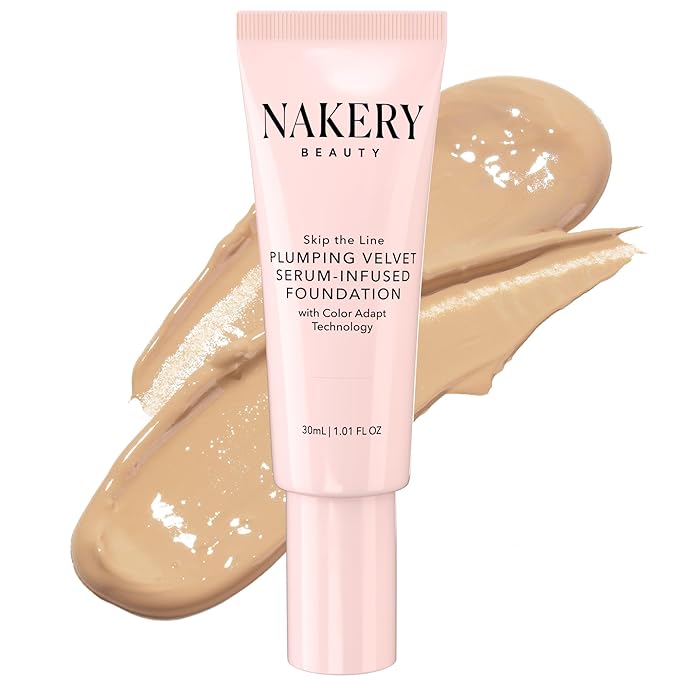 Nakery Full Coverage Foundation for Women - 5 in 1 Plumping Liquid Foundation Makeup - Serum Infused Makeup Foundation Smart Color Adapt with Niacinamide & Hyaluronic Acid for All Skin Types - Light