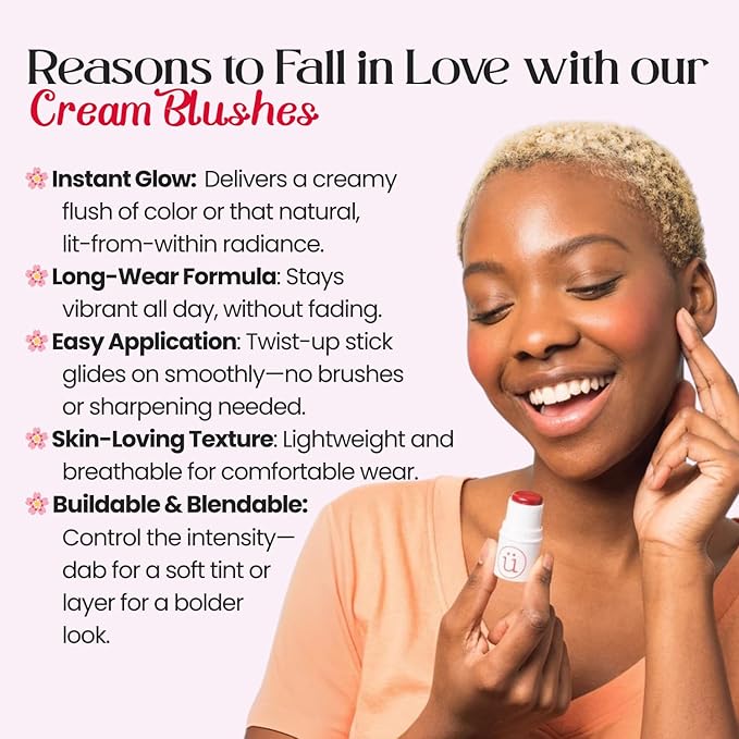 M2U NYC Coral Cream Blush Stick – 3-in-1 Cream Blush for Cheeks, Lips & Eyes – Natural Dewy Finish with Shimmer – Lightweight Blusher for Cheeks, Buildable Formula Infused with Shea Butter