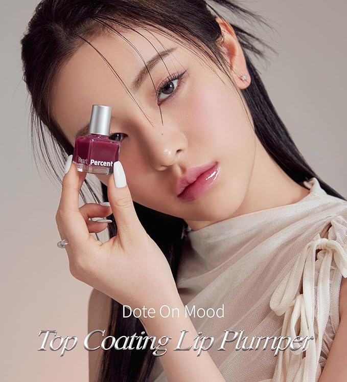 Heart Percent Dote On Mood Top Coating Lip Plumper, High-Shine Glossy Finish Blue & White Pearl Sparkles Lip Gloss 05. Cool Glitter