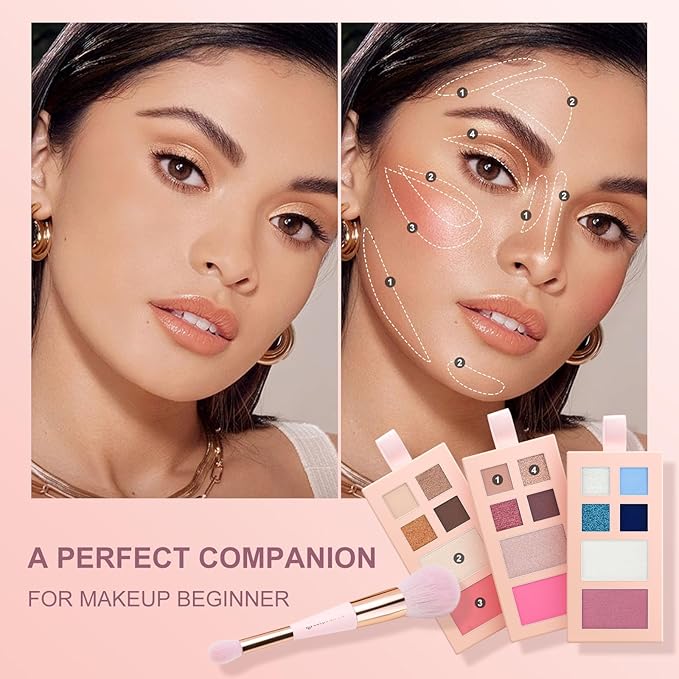 Color Nymph Complete Makeup Palette Set - 2025 Trendy Colors, Cruelty-Free, Ideal for Daily, Festival, Party, and Professional Use, with Detachable Jewelry Compartments, All-in-One Gift Set (Pink)