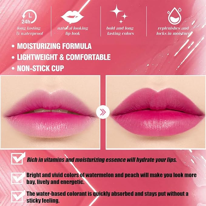 Water Lip Tint Red Grapefruit/Grape,korean Lip Tint Stain Natural Moisturizing& Non-sticky,Lip/Eye/Cheek 3 in 1 Lip Gloss,Smudge-proof & Lightweight,Vivid Color