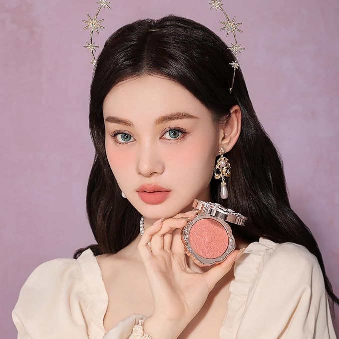Flower Knows Little Angel Cream Blush & Cushion Powder Puff Set,Buildable & Blendable Makeup Blush for cheeks,Soft & Long-lasting for Girls & Women(03 Paradise Poet,6g)