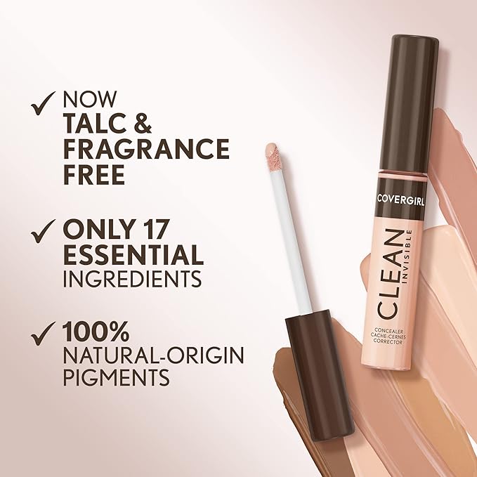 Covergirl Clean Invisible Concealer, Lightweight, Hydrating, Vegan Formula, Warm Nude 123, 0.23oz (Pack of 2)