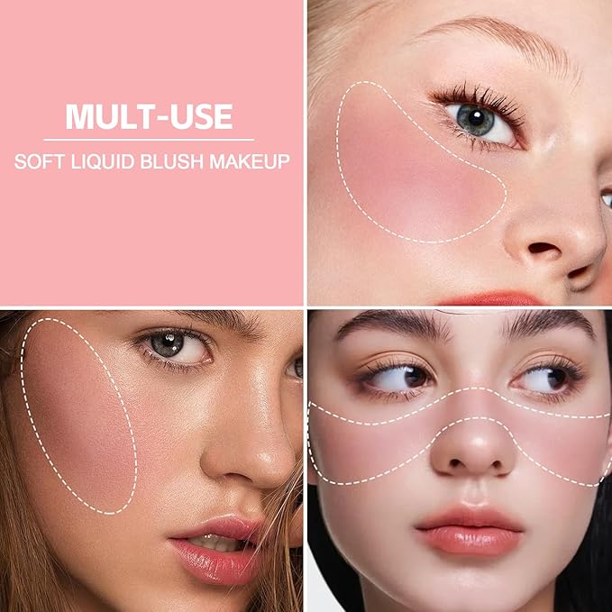 Boobeen Soft Liquid Blush Makeup for Cheeks, Lightweight and Buildable, Thin Cheek Makeup Stick for Natural Flush Color, Cream Blush Easy to Blend, With Build in Brush
