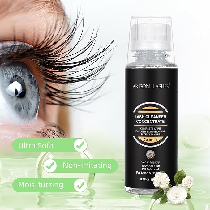 ARISON LASHES Eyelash Cleanser Concentrate 100ml Lash Extensions Shampoo Natural Foaming Cleanser DIY Non-lrritating 20 Bottles 60ml lash Shampoo(Camellia)