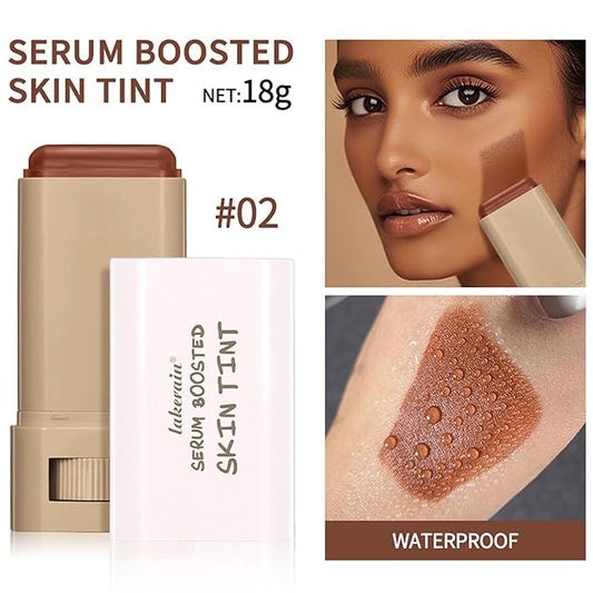 Multi-Use Foundation Stick Beauty Balm Serum Boosted Skin Tint, On-The-Go Tinted Solid Serum, Lightweight and Buildable Creamy Skin Tint Stick Makeup, Natural Finish(02#)